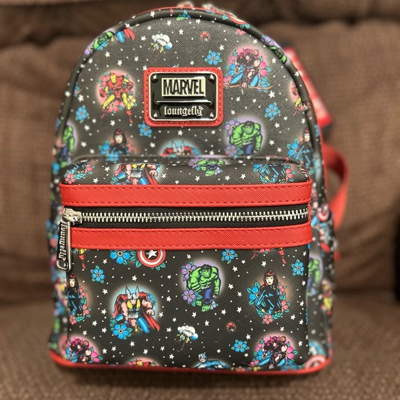 Loungefly Marvel AVENGERS Tattoo Floral Mini Backpack. Brand  display picture 2